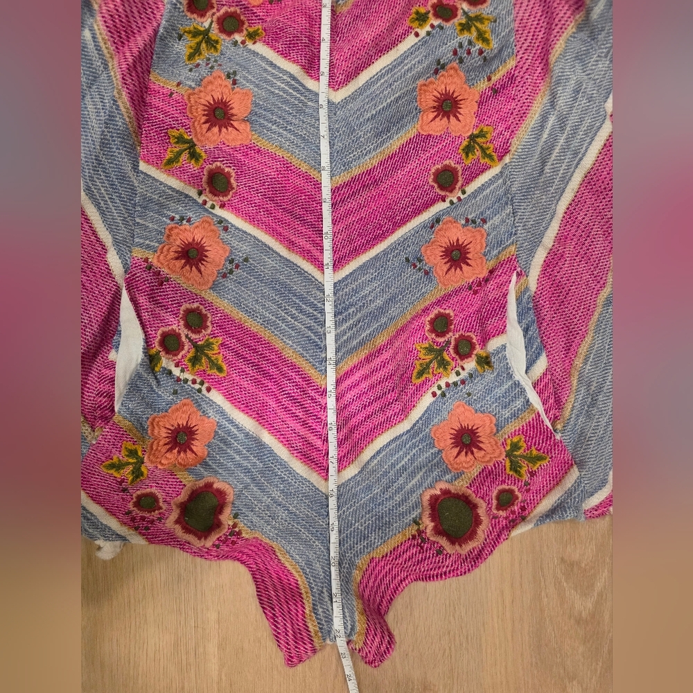 Free People- Pink & Blue Striped Embroidered Boho Romper - Picture 7 of 11